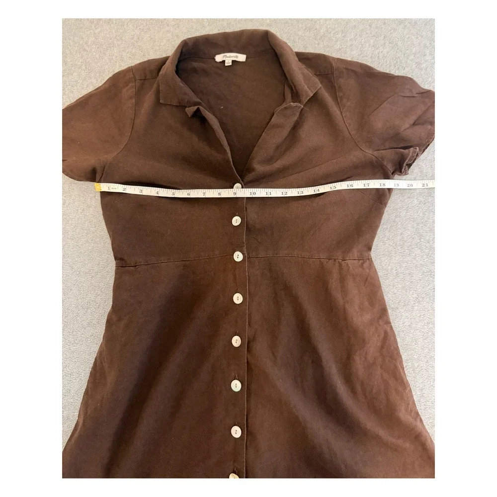 Madewell Brown Linen Blend Button Front Short Sleeve Mini Dress Size 6 - Picture 6 of 7